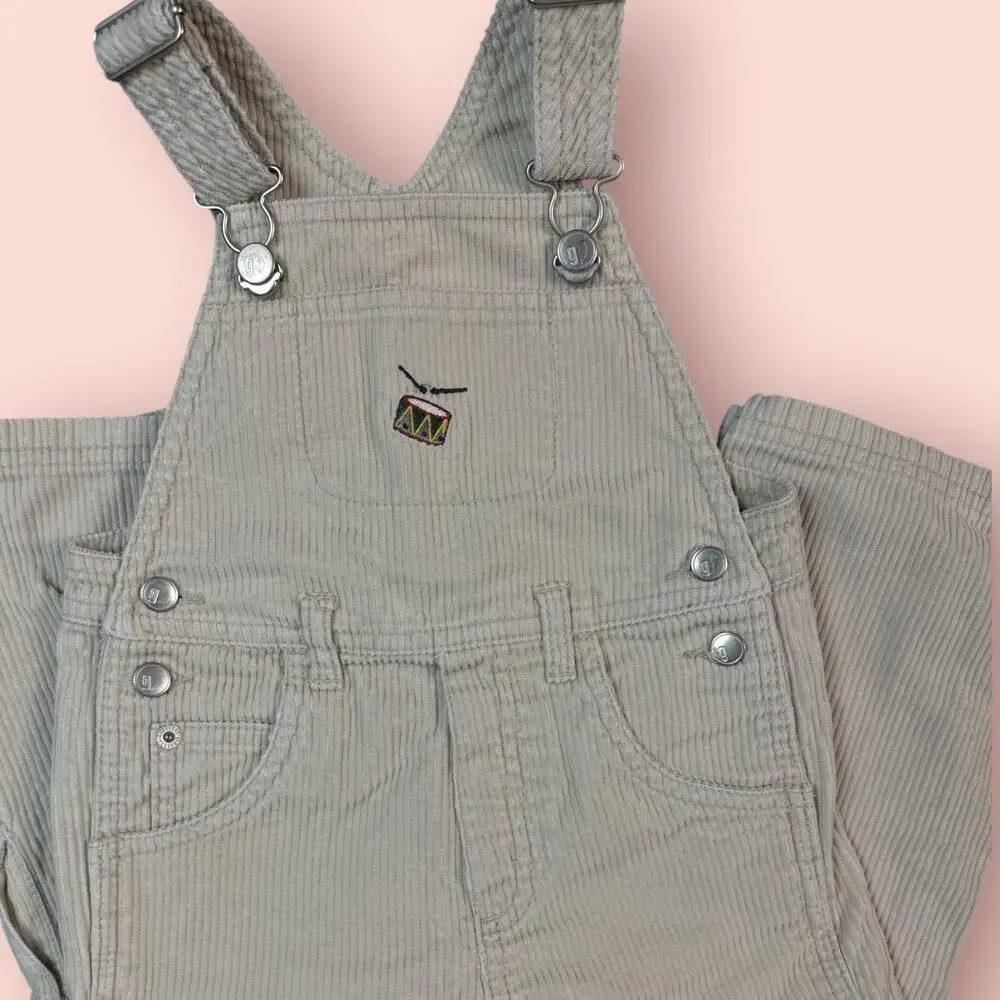 Vtg CORDUROY Overall Jumper Pants Size 18-24 Gymboree Embroidered Drum Tan 2002